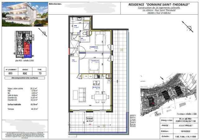 Appartement T3 à vendre - 3 pièces - 61,76 m2 - L Isle D Abeau - 38 - RHONE-ALPES